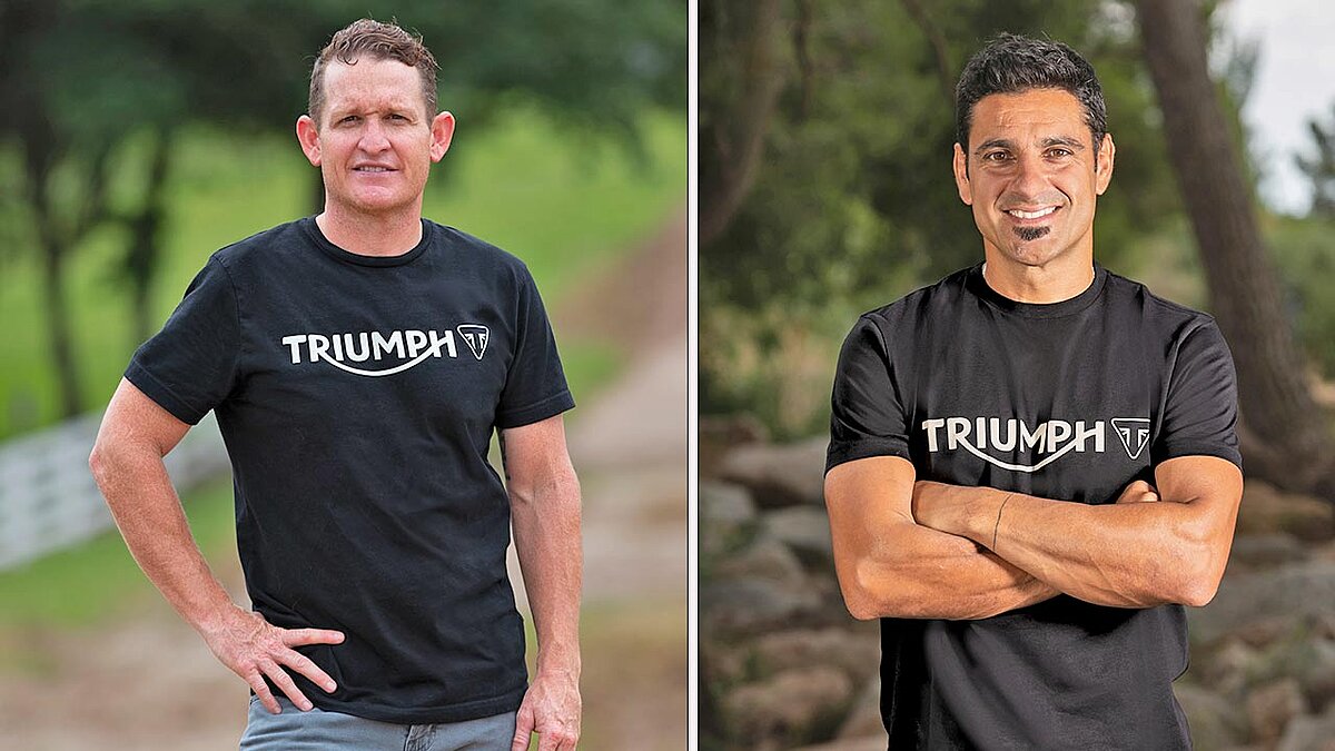 US-Supercross-Legende Ricky Carmichael (li.) und der vielfache Enduro-Weltmeister Ivan Cervantes (re.) aus Spanien sollen Triumph beim Start in harte Offroad-Welten führen und begleiten.