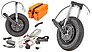 Die Teile-Range des Kits ist überschaubar, rechts ist das Heck-Konstrukt samt Schwinge und Radnabenmotor nochmals vergrößert dargestellt.