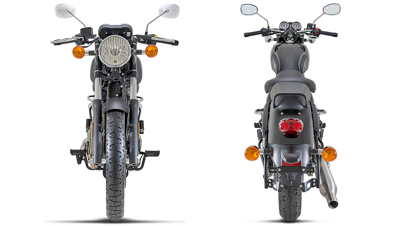 Die Benelli Imperiale 400 fährt mit schlanker Taille vor.