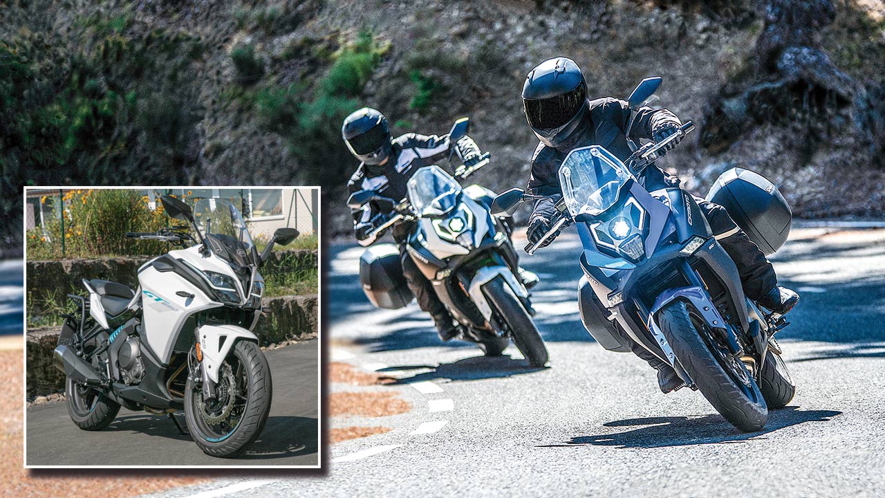 Agile Tourerflotte aus China: CFMoto 650 MT (gr. Foto), und 650 GT (kl. Foto li.).