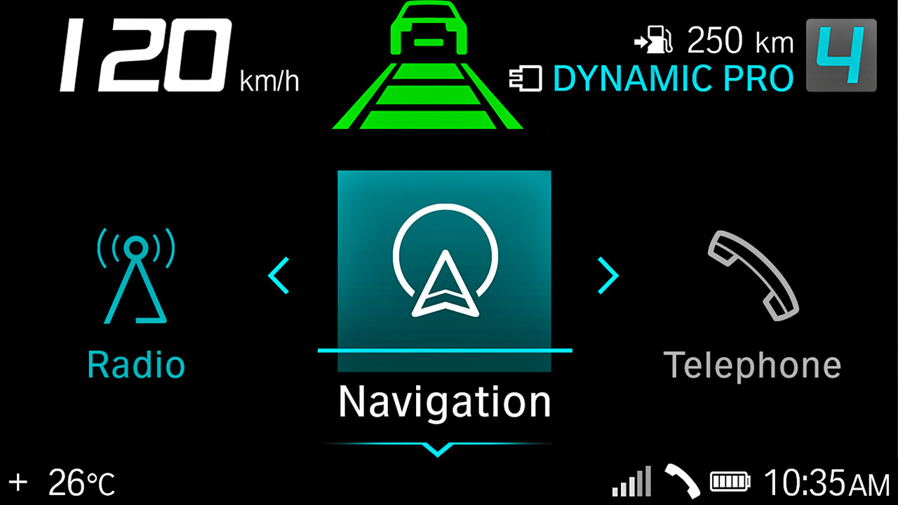 Über eine Anzeige im TFT-Display wird der Fahrer über die ACC-Einstellungen informiert.