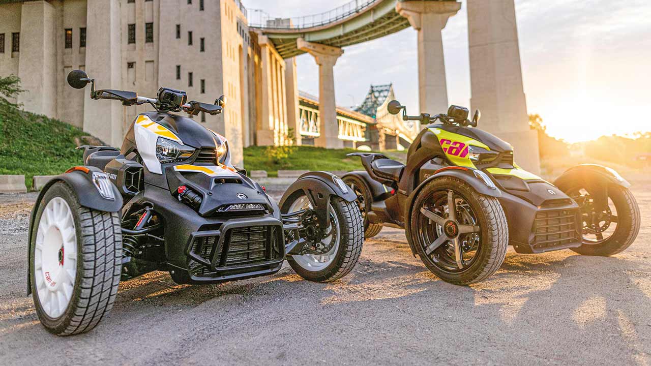 Die Spitzenkräfte im Segment Ryker von Can-Am: Riker Rally (li.) und Ryker Sport. Daneben gibt es noch ein Basismodell.