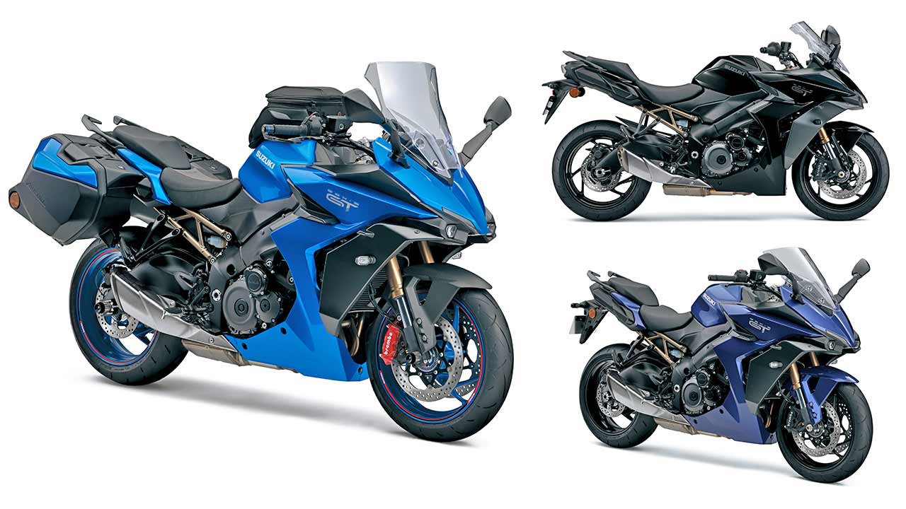 In drei Farbkleidern startet die GSX-S1000GT, flankiert von einem breiten Zubehörangebot.