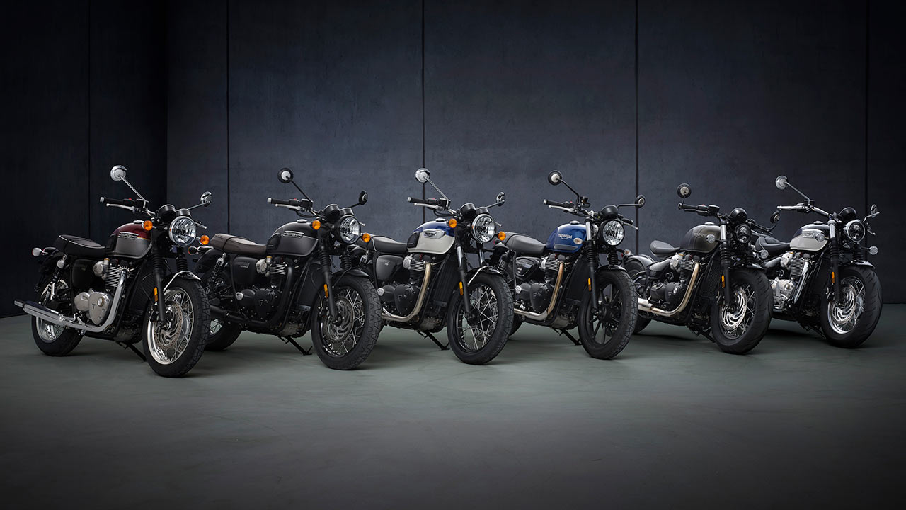 In frischem Ornat und Euro-5-ertüchtigt: Die Bonneville-Familie von Triumph für das Modelljahr 2021 auf einen Blick.