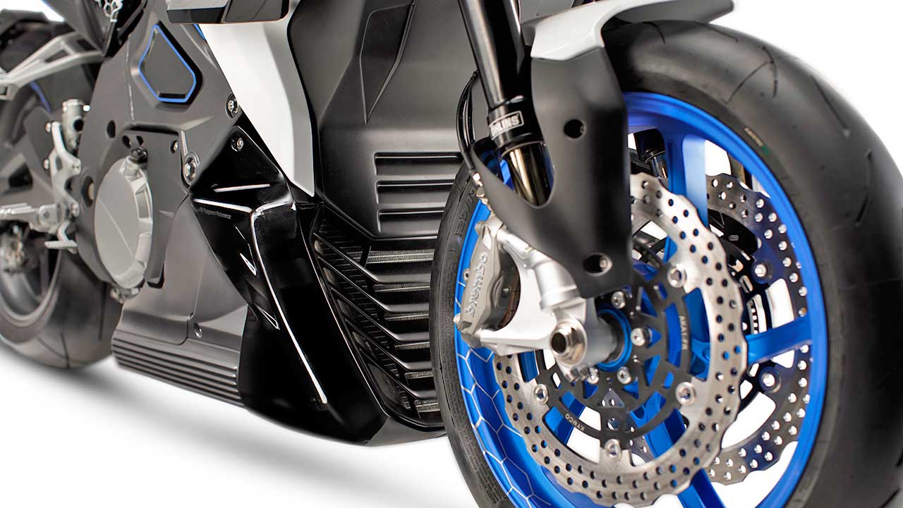 Feder- und Bremsenelemente kamen beim RevoNEX-Prototypen von Öhlins bzw. Brembo.
