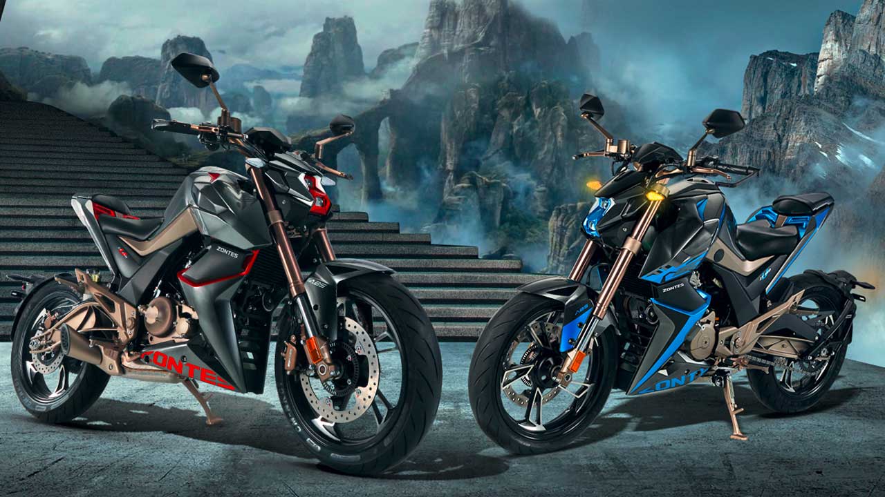 Die neue Zontes 125U: Der kompakte Streetfighter, der den aggressiven, dynamischen und agilen Auftritt pflegt, ist in zwei Farbkombis erhältlich: Grau-Blau sowie Grau-Rot.