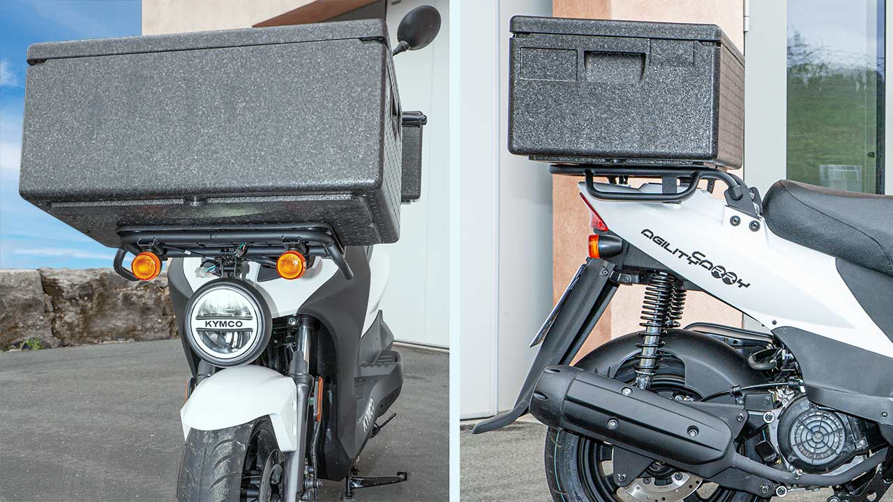 An Front und Heck des Agility Carry sind robuste und großformatige Gepäckträger verbaut, die auch voluminöses Transportgut vertragen.